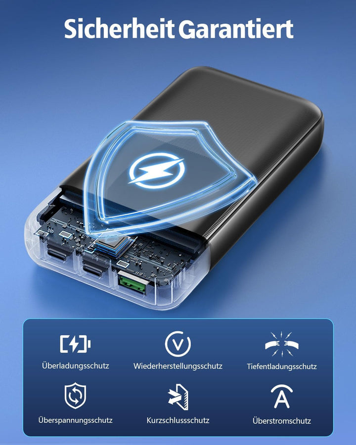 Power Bank 26800mAh, Tragbares Ladegerät mit 3 Anschlüssen & 2 integrierten Kabeln, USB C Schnelllad