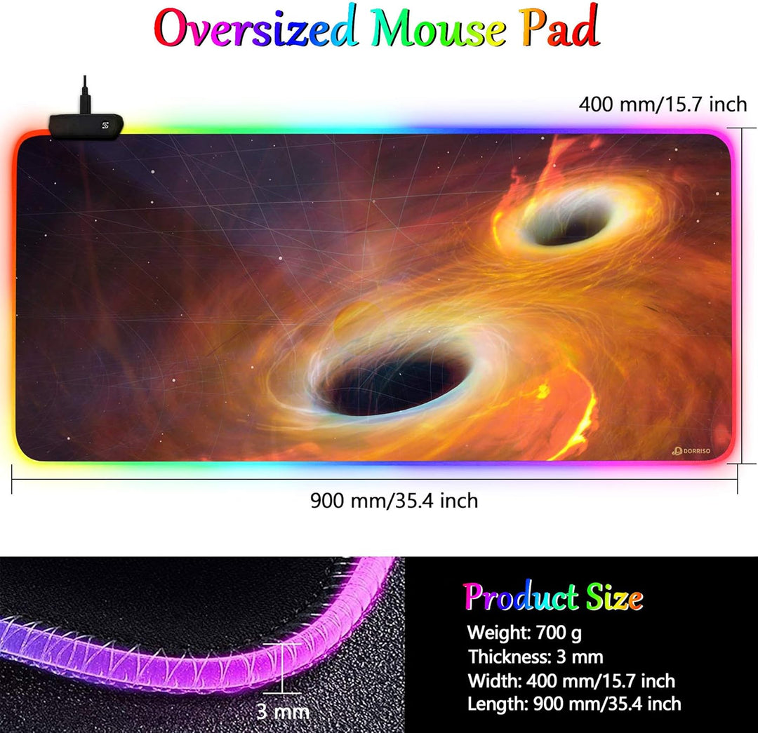DORRISO Neu Gaming Mauspad Grosses RGB 900x400x3 mm XXL LED Schreibtischunterlage Wasserdicht Anti R