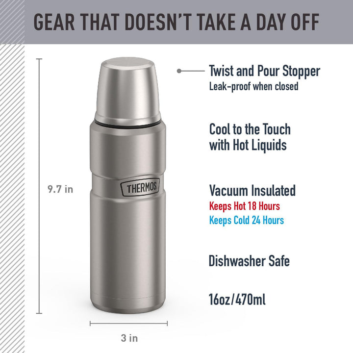THERMOS Stainless King SK2000 Vakuumisolierte Kompaktflasche, 473 ml, Edelstahl