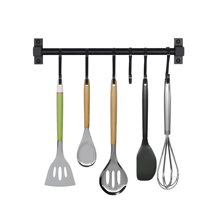 Smallboutique Schwarzer Aluminium-Utensilienhalter, Küchenregal zur Wandmontage, Küchenschienen-Pfan