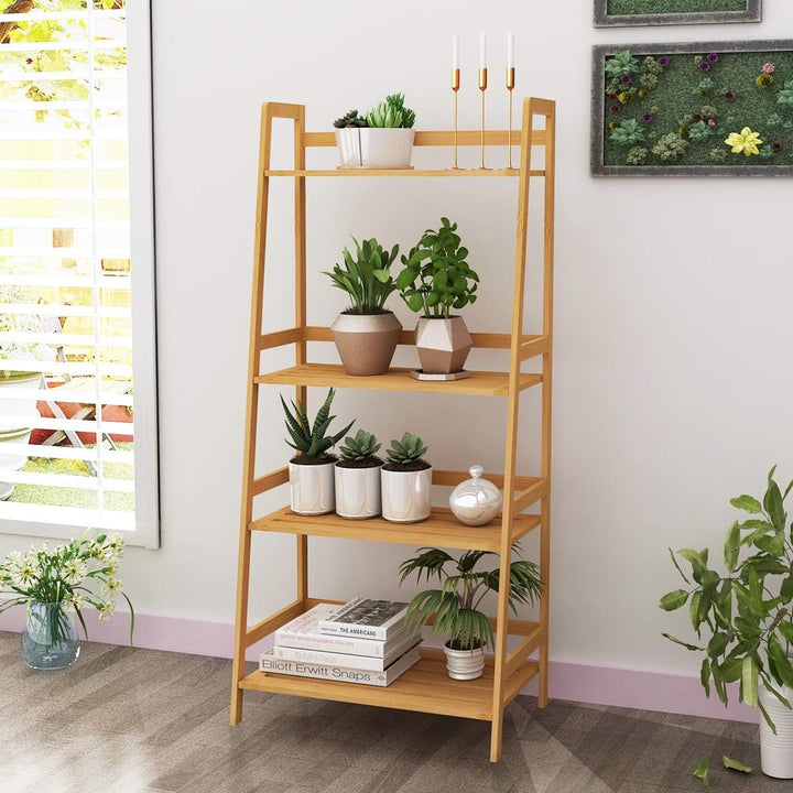 sogesfurniture Bücherregal Bambus Leiterregal Pflanzenregal Badregal Lagerregal mit 4 Böden, perfekt