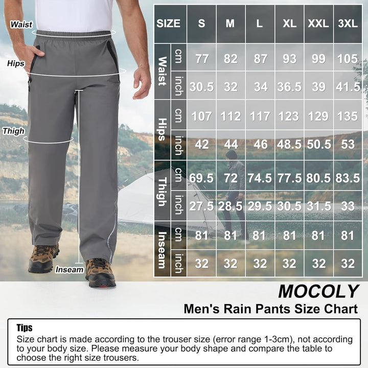 MOCOLY Herren Reflektierende Fahrrad Regenhose Überhose Leichte Atmungsaktive Winddichte wasserdicht