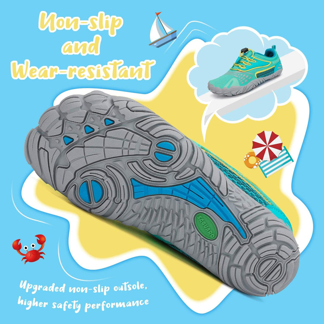SAGUARO Kinder Barfussschuhe Schnell Trocknend Badeschuhe,24-36 EU 24 EU Grün Gelb, 24 EU Grün Gelb