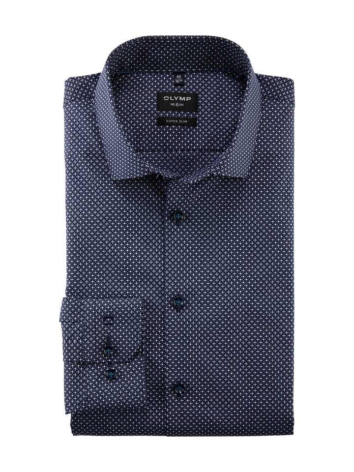 OLYMP Herren Businesshemd Langarm No. Six,Rotationsdruck,super Slim,Modern Kent, 40 Marine 18