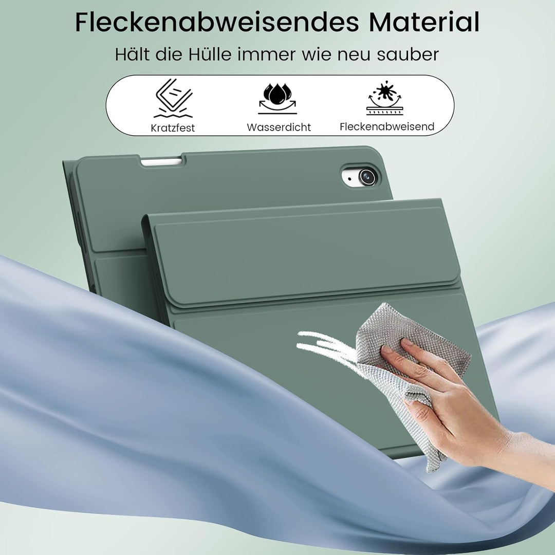 Hülle mit Tastatur für iPad 11/10 Generation mit Stifthalter, Magnetisch Abnehmbare Kabellose Blueto