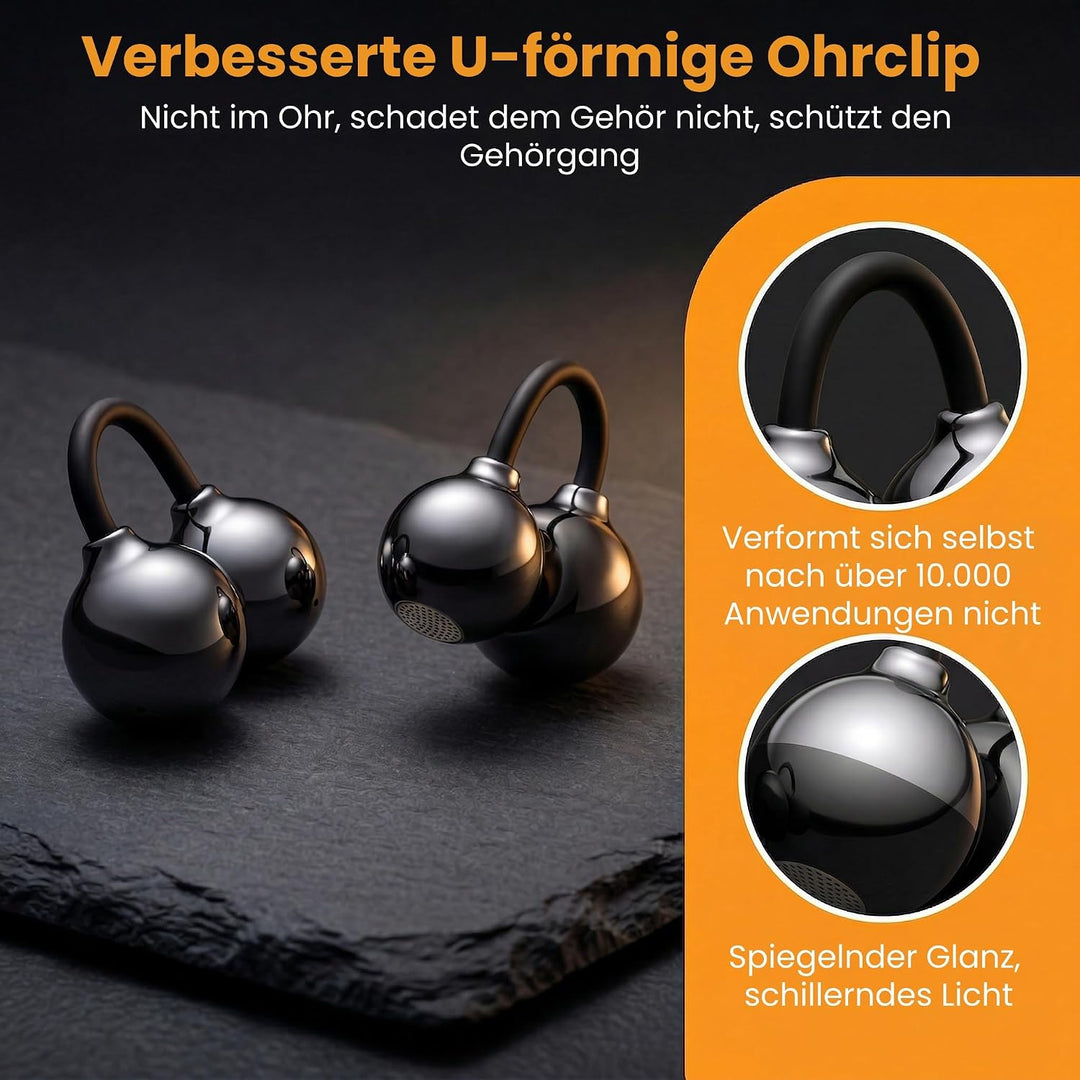LESUN Open-Ear Clip On Kopfhörer Bluetooth 6.0: Mini Ohrhörer mit Klarem Bass, 25h Laufzeit Sport, A