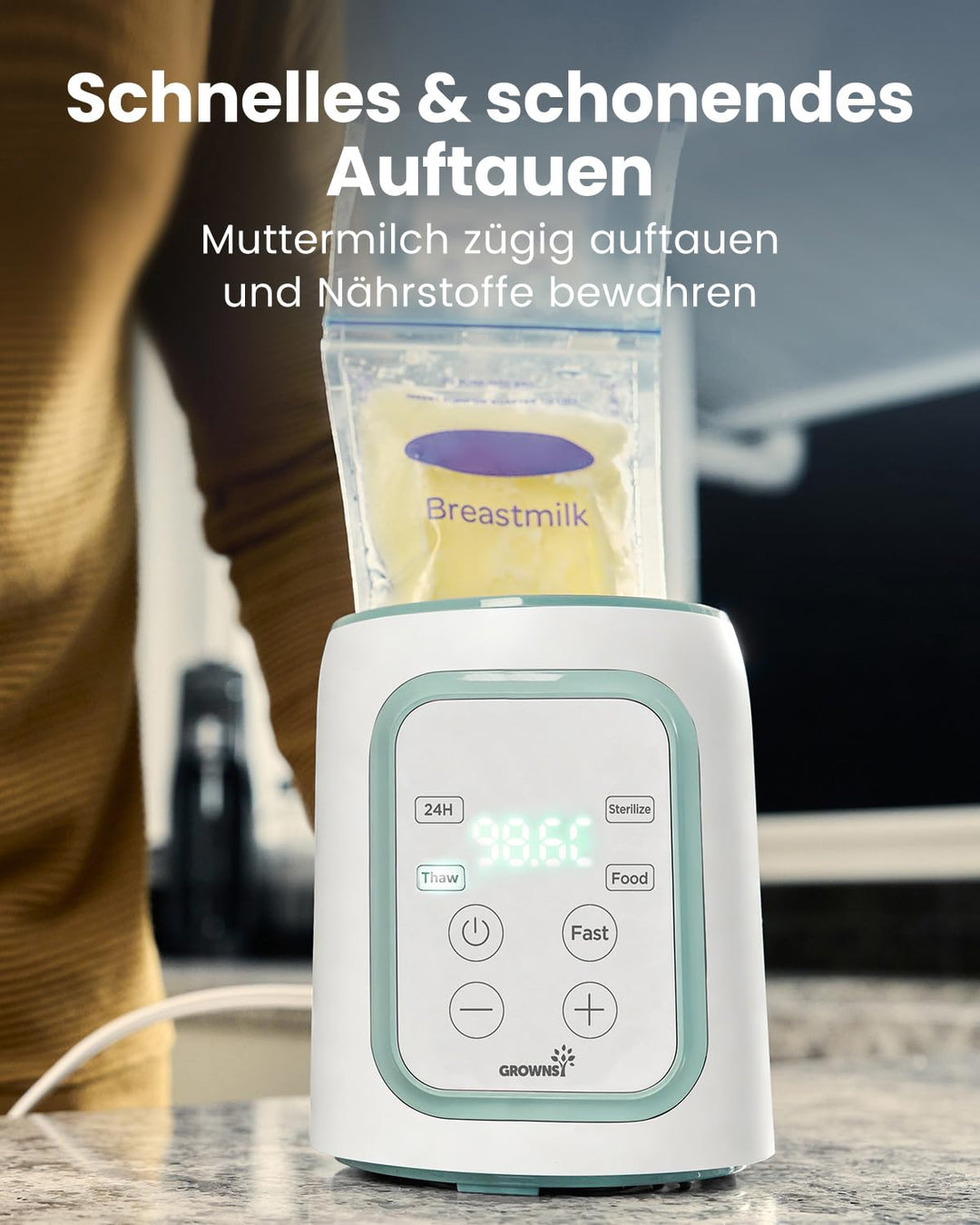 GROWNSY Flaschenwärmer Baby, 8-in-1 Flaschenwärmer für alle Flaschen mit Timer, präziser Temperaturk