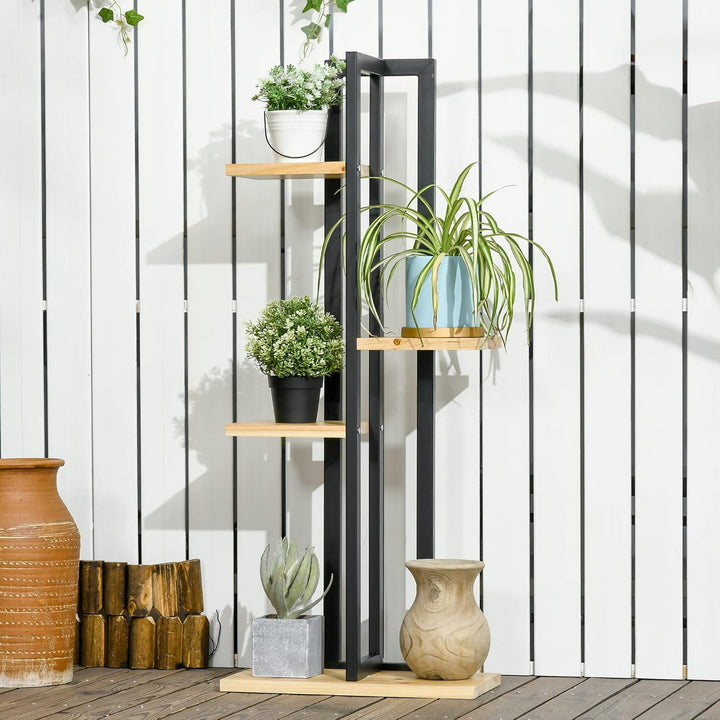 Outsunny 4-Etagen Pflanzenständer, 110 cm hoch Blumenständer für Innen Aussen, Pflanzenregal aus Hol