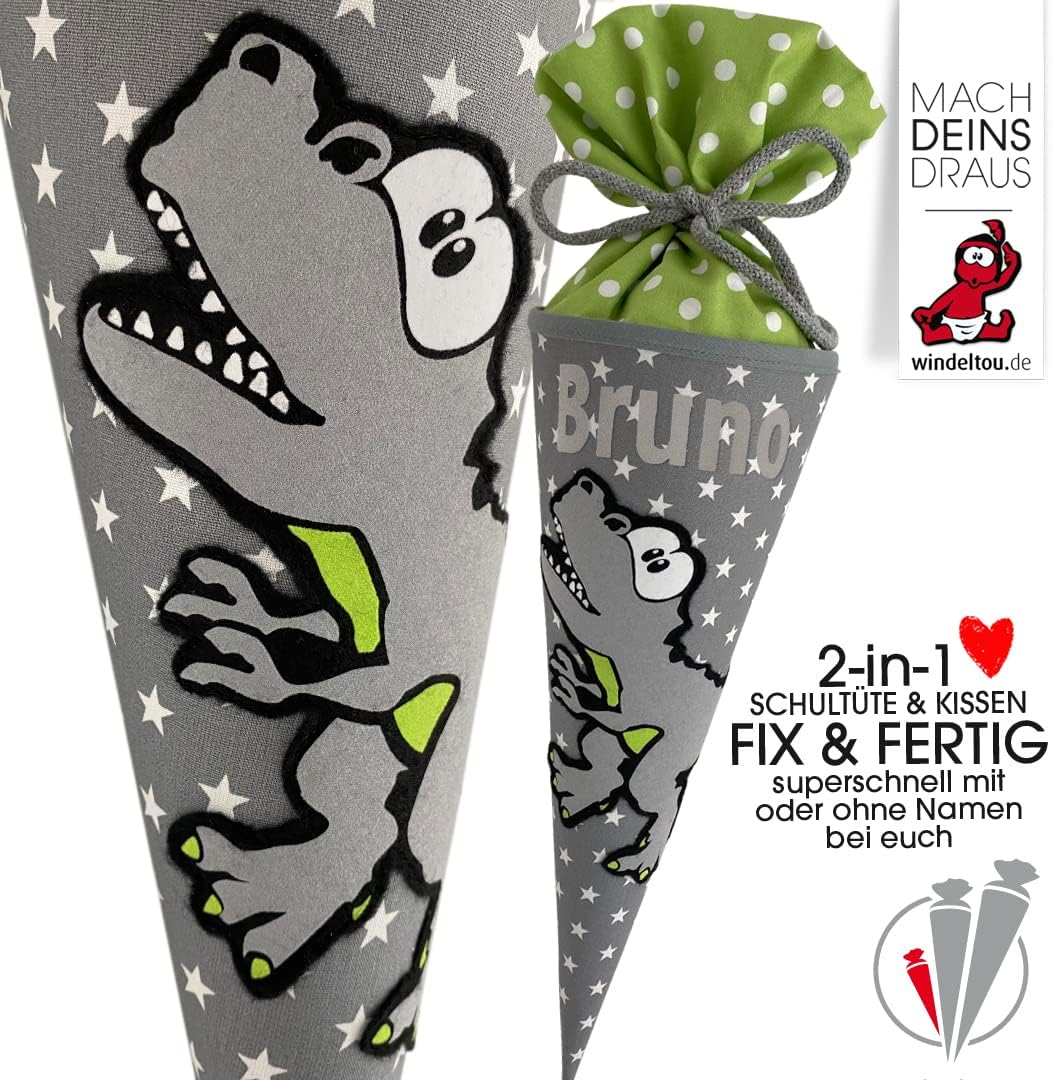 Dinosaurier-Schultüte | 35 cm | kleine Geschwistertüte | Stoff, Einschulung, Schulanfang, Zuckertüte