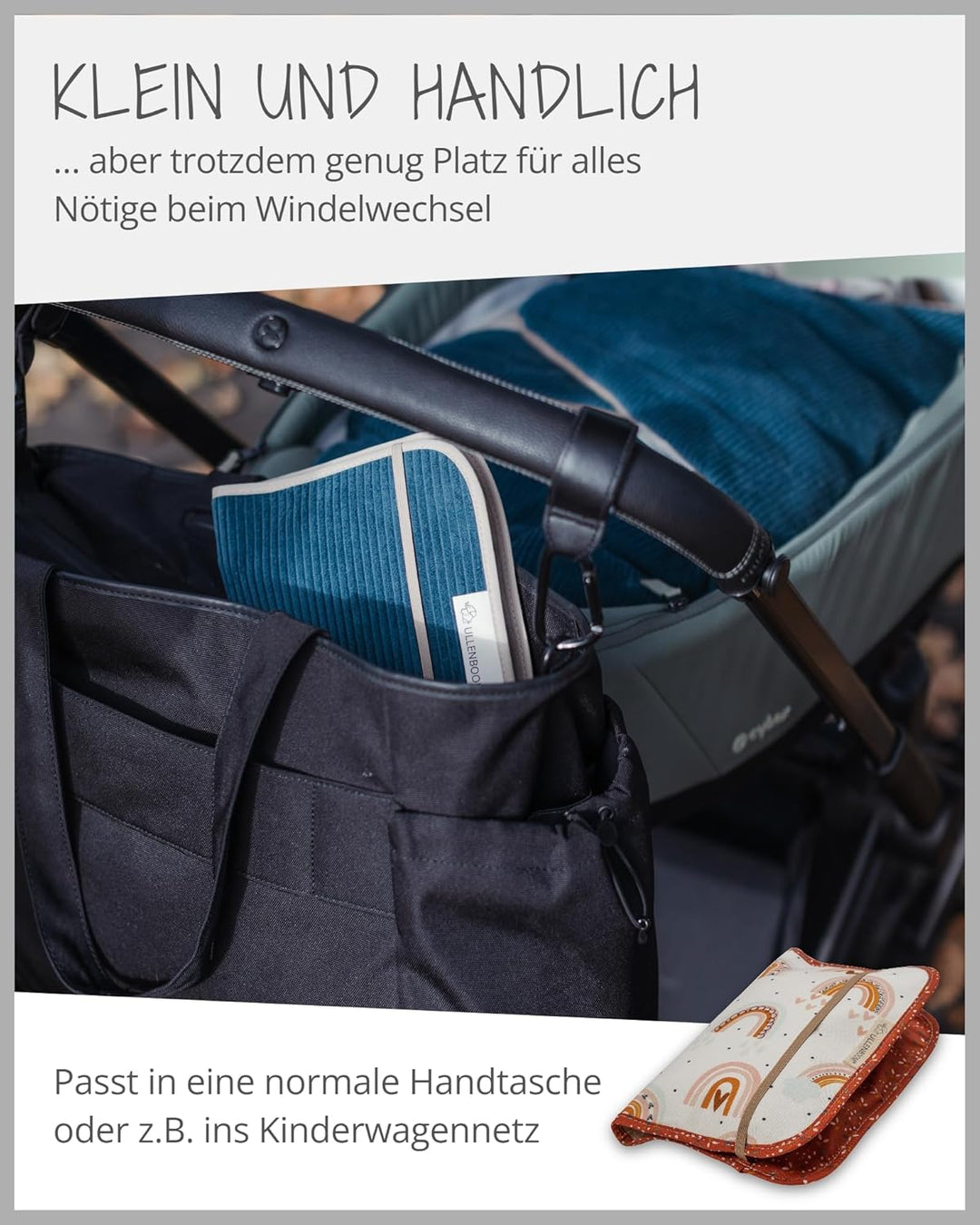 ULLENBOOM ® Windeltasche für unterwegs (Made in EU) - Wickeltasche für bis zu 3 Windeln, Feuchttüche
