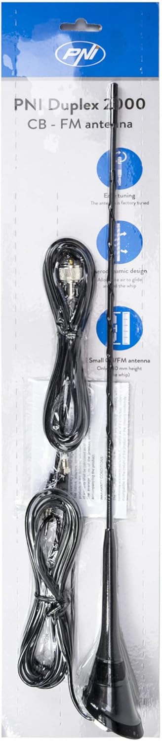 CB-Antenne PNI Duplex 2000 CB-FM, 26-28MHz (CB), 87-108MHz (FM), CB-Kabel und FM-Kabel 5 Meter, Glas