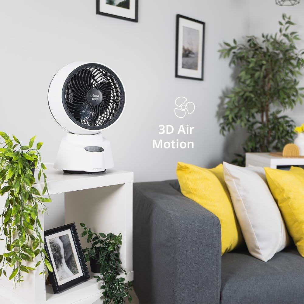 Ufesa Tischventilator Bergen, 40W, mit 3D-Luftzirkulationstechnologie, 6 Geschwindigkeiten, 60º/90º