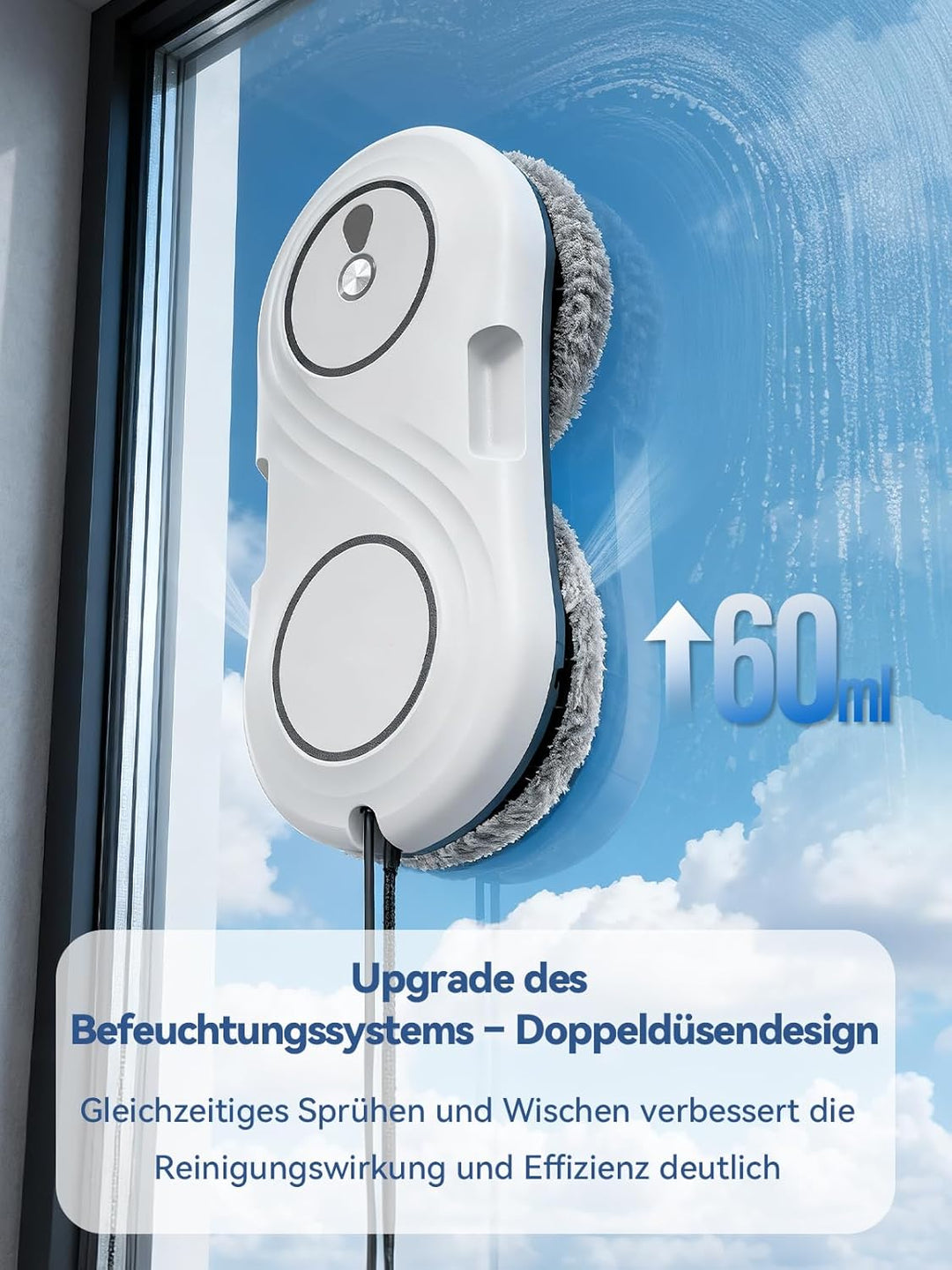 Keero Fensterputzroboter mit Turbinenmotor, 7000Pa Fensterroboter, Starke Saugkraft, Doppelhelix-Rei