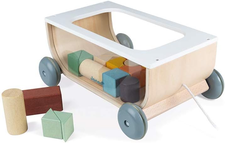 Janod - Bauklötzchen-Wagen aus Holz - Sweet Cocoon Kollektion - Baby- und Kleinkindspielzeug Farbe a