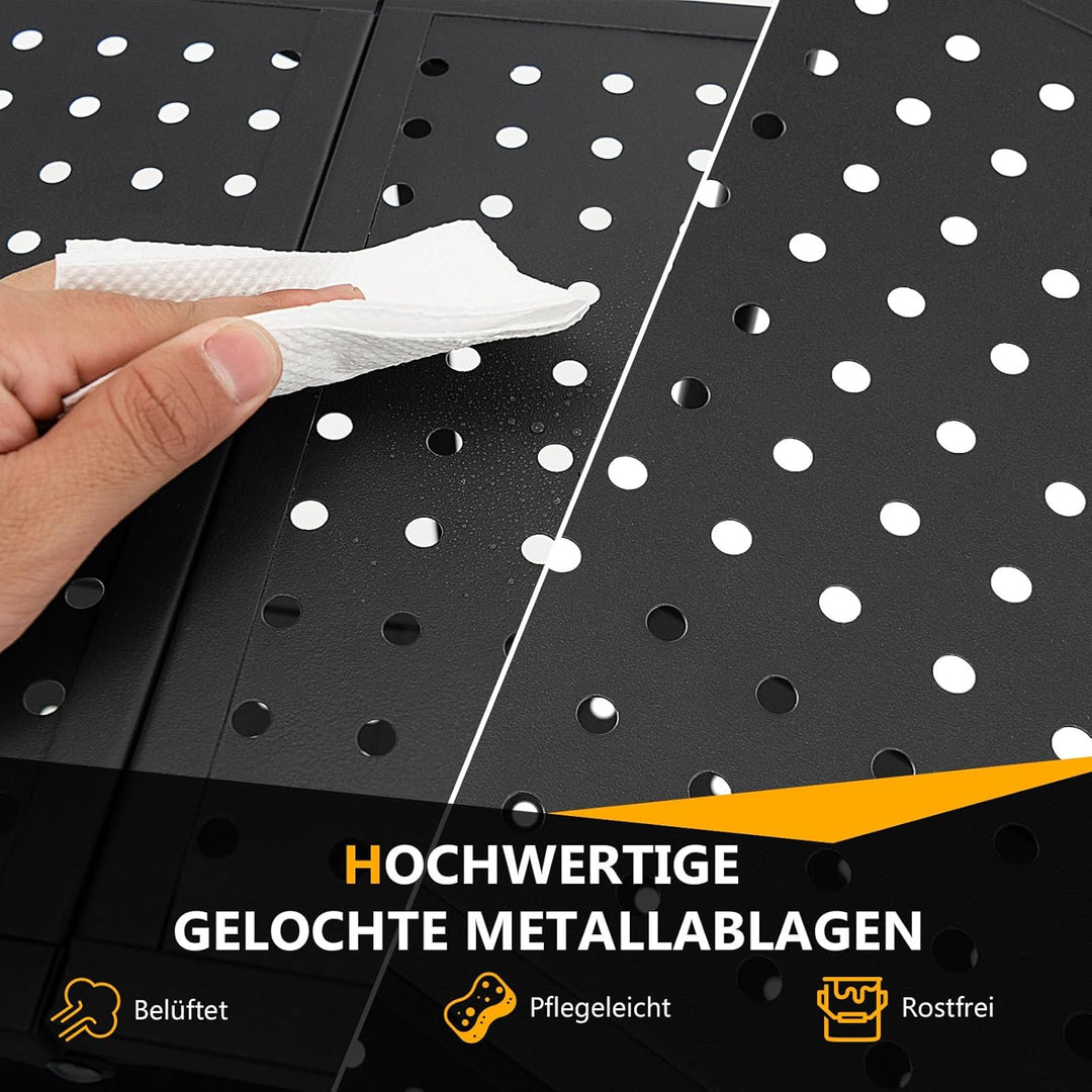 GOPLUS Servierwagen aus Metall, Küchenwagen klappbar mit Rädern, 3-stufiges Metallregal mit praktisc