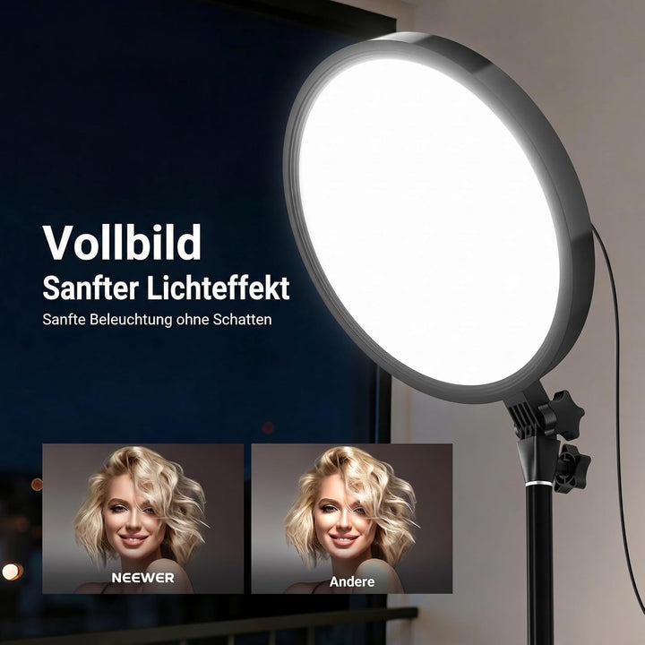 NEEWER BASICS 13" 45W Ringlicht mit 66" Ständer, 3000K-6500K CRI95+ grosses Vollbild LED Panel Licht