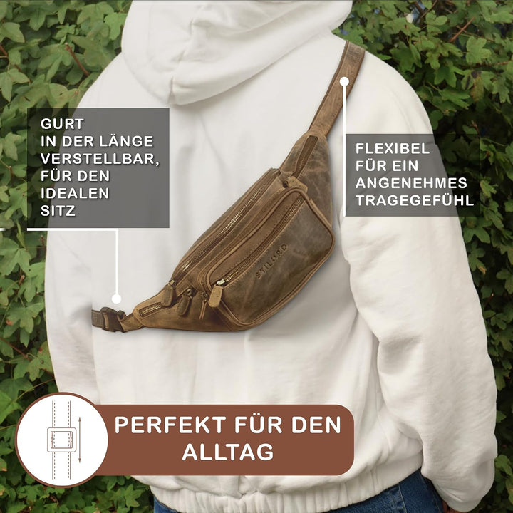 STILORD grosse Leder-Bauchtasche Cognac - Vintage Gürteltasche für Herren, Damen & Kinder - Retro Hü