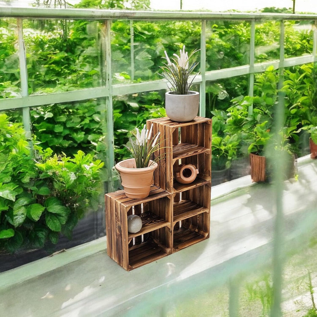 Geflammte Holzkisten Weinkisten Obstkisten mit Mittelbrett/Zwischenbrett Ablage für Aufbwahrung Schu