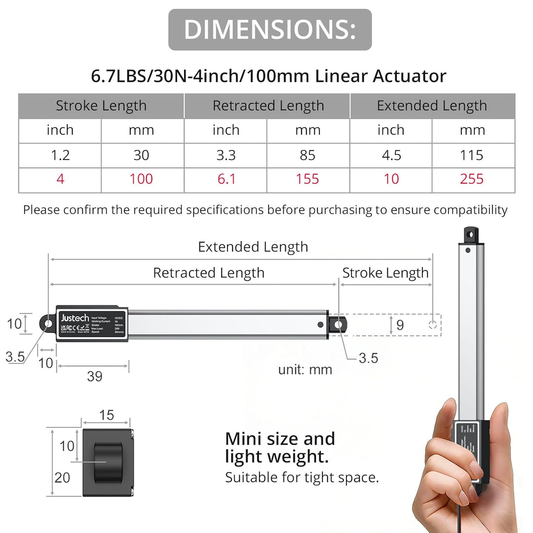 Linearmotor 12V 32N 100mm Linear Actuator Linearantrieb Linearmotor Verstellantrieb Stroke Length An