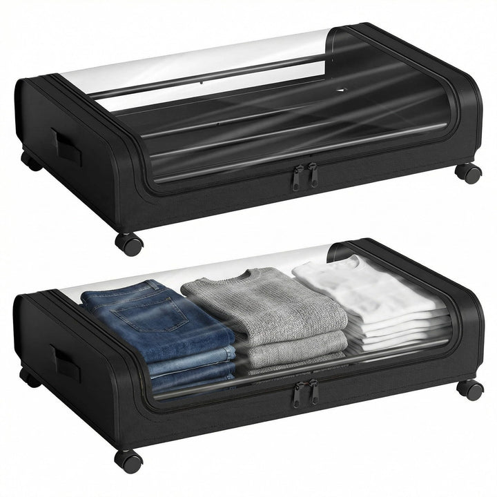 SOONHUA 2 Stück Unterbett Aufbewahrungsbox mit Rollen, unterbettkommode, Bettkasten Aufbewahrung mit