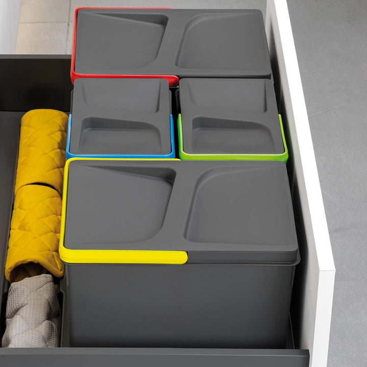 Emuca - Recycle Behälter für Küchenschublade, Höhe 266, 2x15L + 2x7L, Anthrazitgrauer Kunststoff, Ku