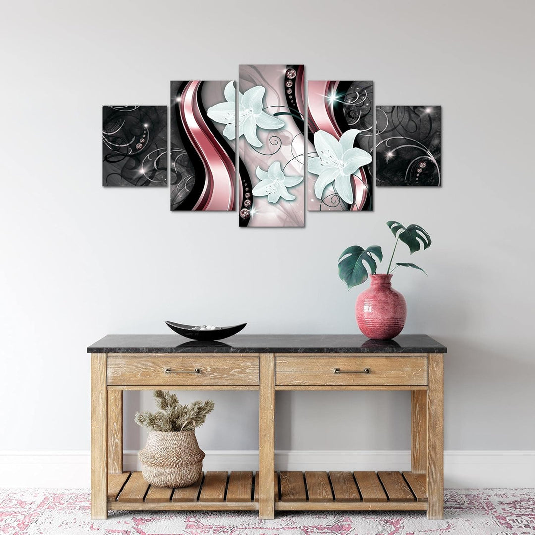 Runa Art Wandbilder Blumen Lilien 5 Teilig Bild auf Vlies Leinwand Deko Wohnzimmer Abstrakt Rosa Sch
