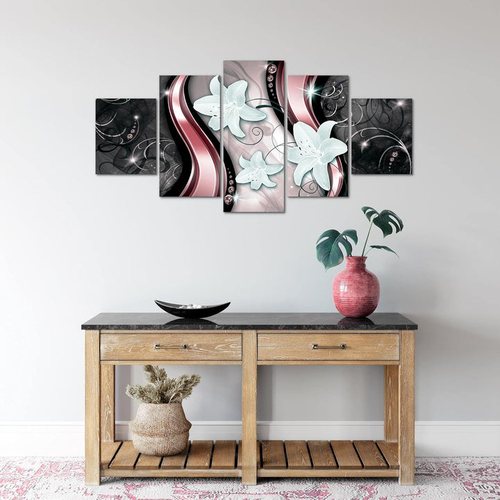Runa Art Wandbilder Blumen Lilien 5 Teilig Bild auf Vlies Leinwand Deko Wohnzimmer Abstrakt Rosa Sch