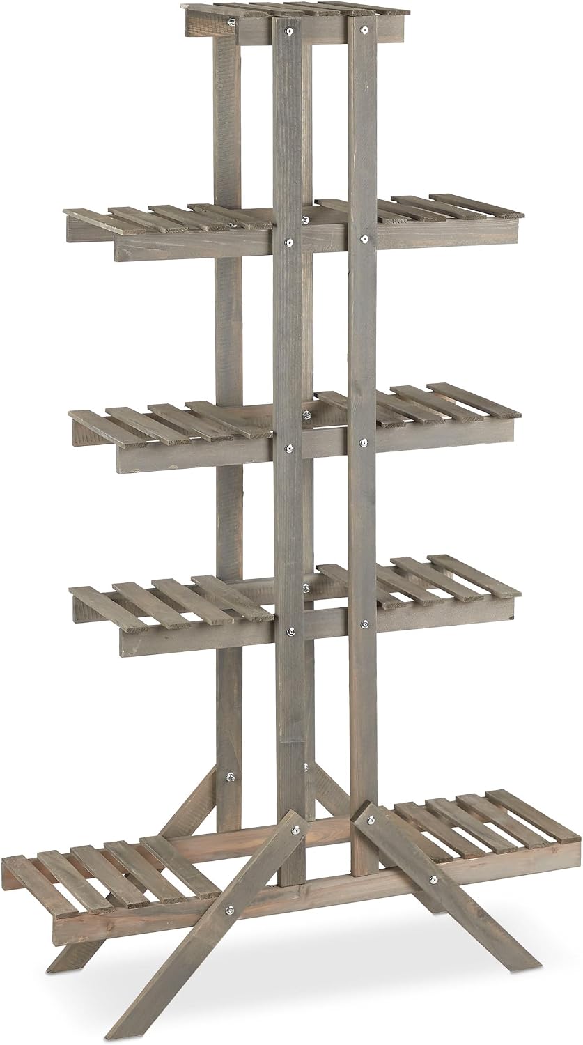 Relaxdays Blumentreppe 5 Stufen, Holz, für innen, freistehend, Shabby-Chic, HxBxT: 142 x 83 x 25 cm,