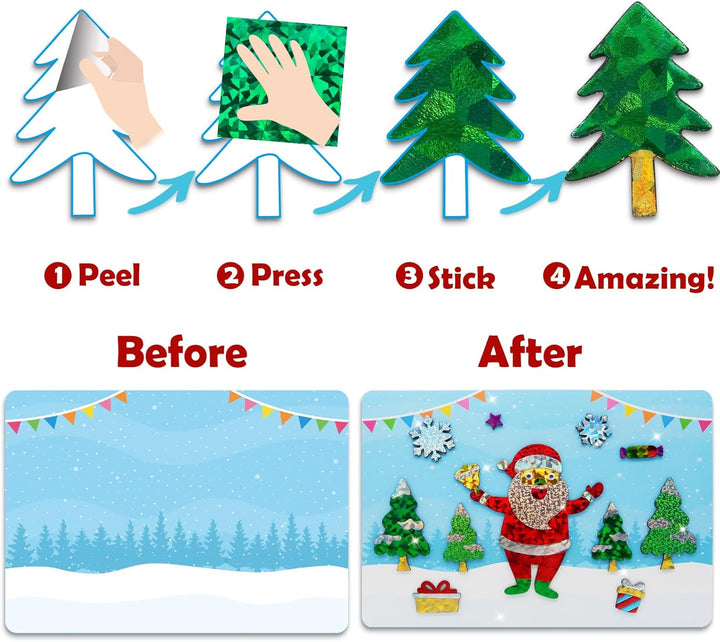 ZMLM Kunst Bastelaktivität Kinder, Weihnachtstag Aufkleber Folienspass Bastelkoffer Färben Kunstmale