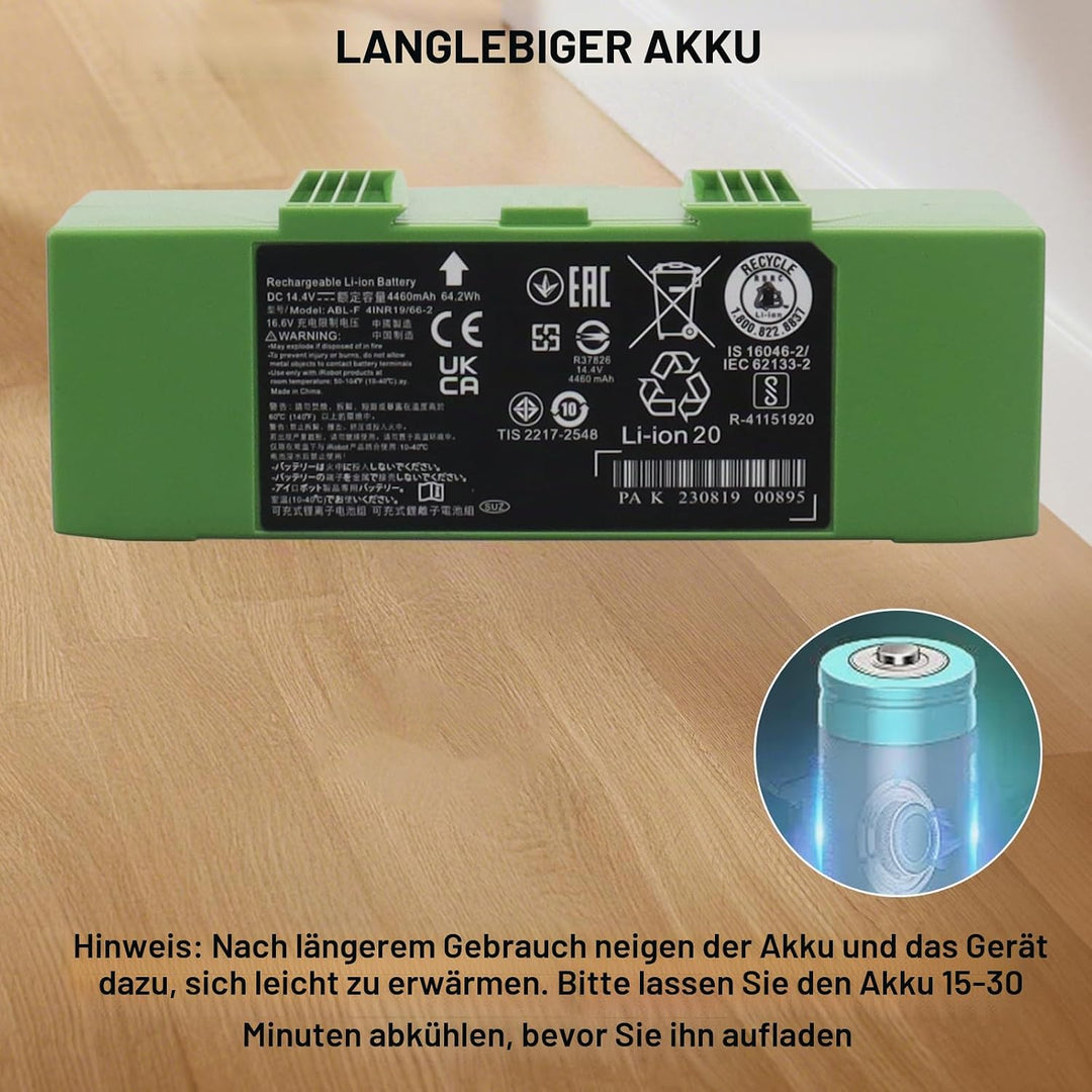 14,4 V 4460 mAh Akku für iRobot Roomba e und i Serie i7+ i7 7150 7550 i7550, Akku für i8 i8+ i8550 7