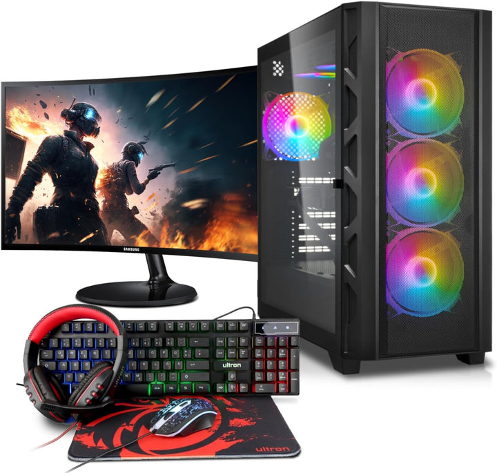 Basic Gaming Komplett PC Set, Ryzen 5 3400G 4X 3.70GHz, 16 GB DDR4, 1000 GB SSD M.2, Win 11 Pro 64bi
