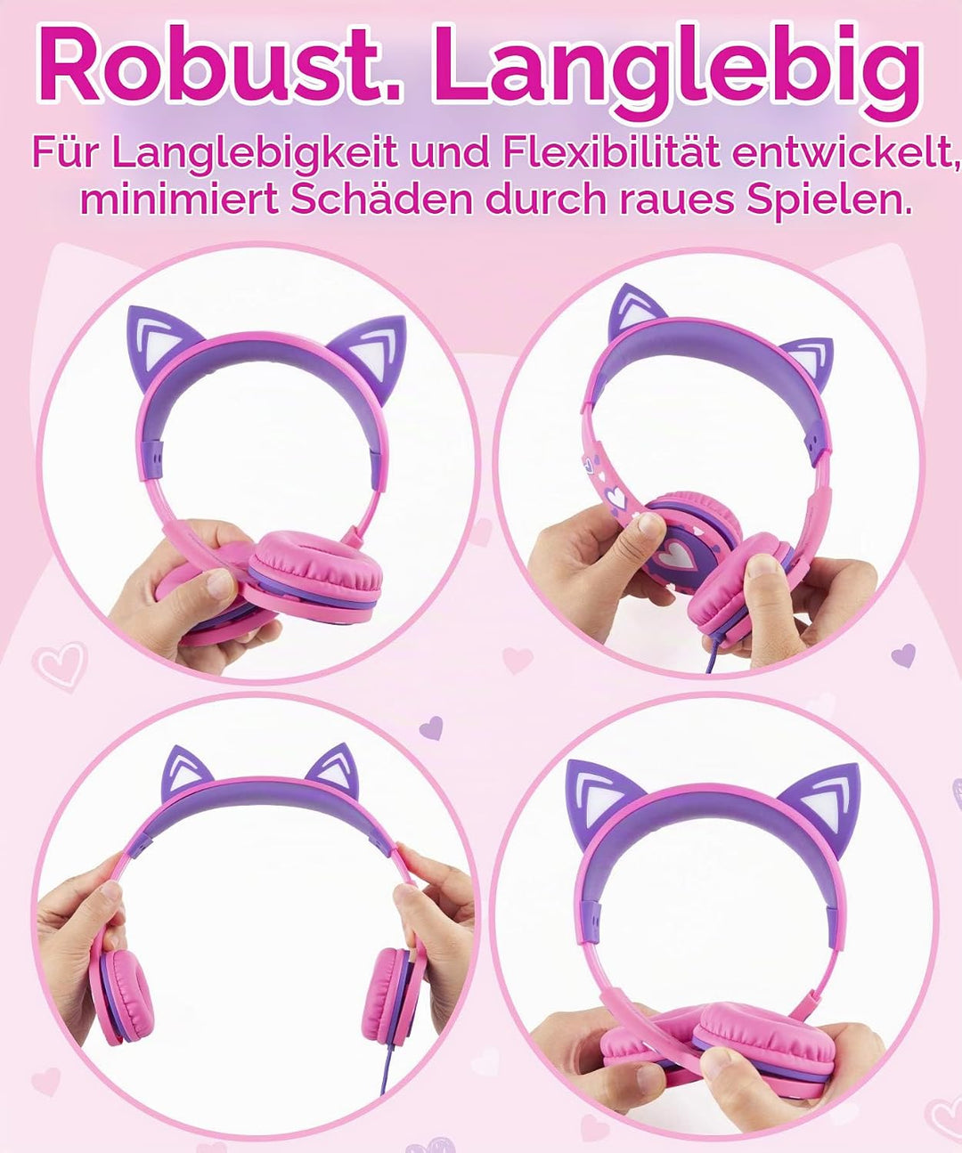 FosPower - Kopfhörer Kinder mit LED leuchten Katzenohren, 3,5mm On Ear Audio Kopfhörer für Kinder mi