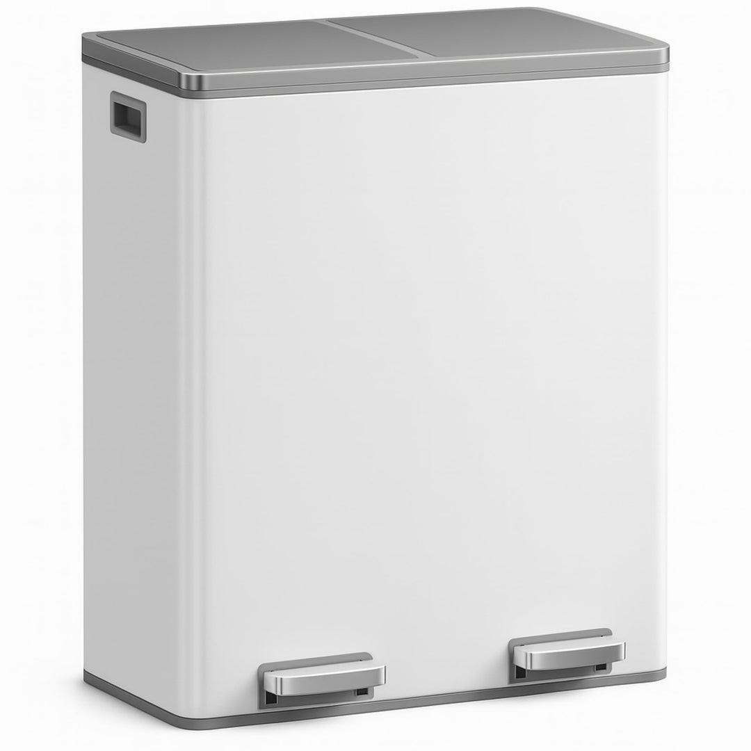 Floordirekt Mülleimer Küche 2×30L Weiss | 2-Fach Mülltrennung, Treteimer Küche, Metall, Soft-Close,