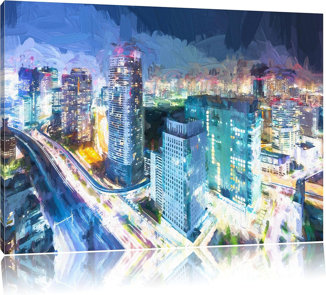 Pixxprint Moderne Architektur in der Innenstadt von Tokio Kunst Pinsel Effekt, Format: 100x70 auf Le