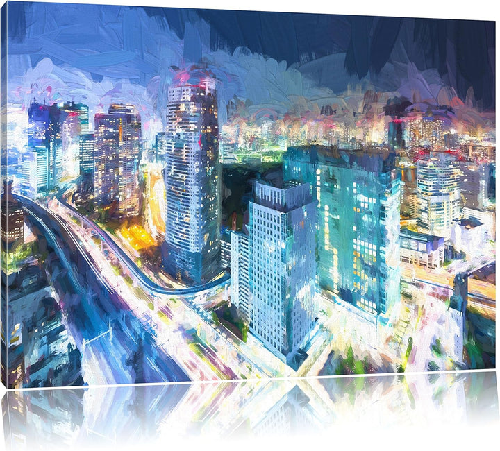 Pixxprint Moderne Architektur in der Innenstadt von Tokio Kunst Pinsel Effekt, Format: 100x70 auf Le