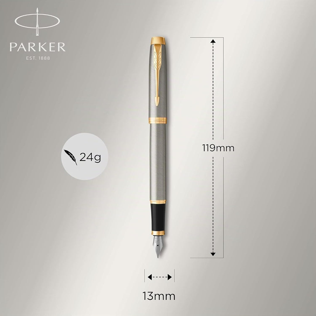 Parker IM Füller | Brushed Metal | Füllfederhalter mit mittlerer Feder | blaue Tinte | Geschenkbox