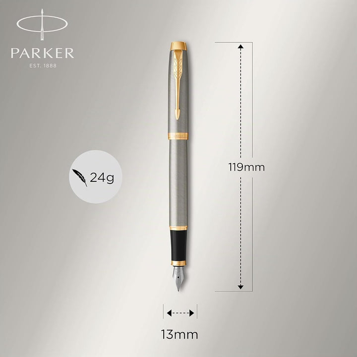 Parker IM Füller | Brushed Metal | Füllfederhalter mit mittlerer Feder | blaue Tinte | Geschenkbox