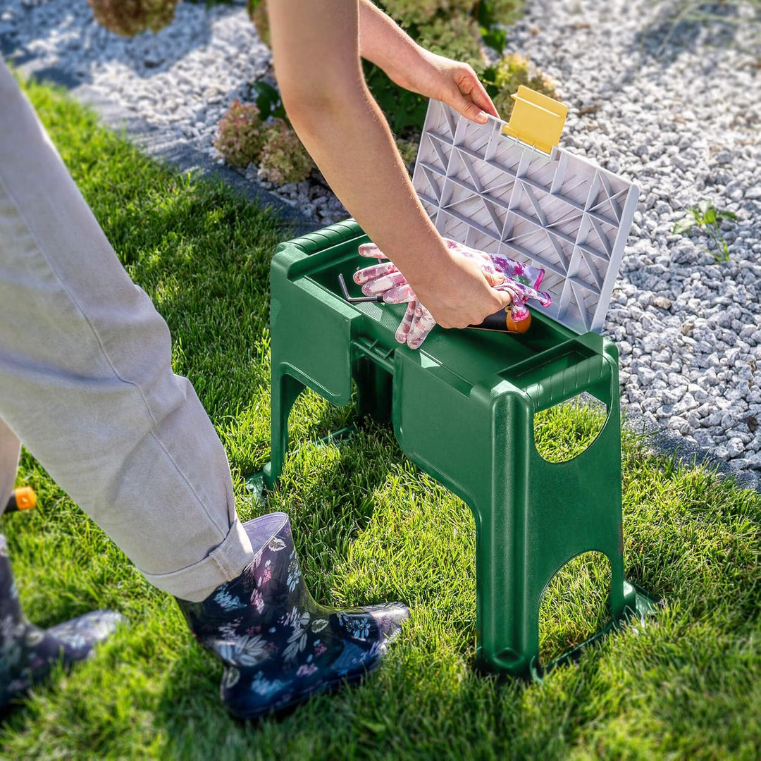 KADAX Gartenhocker, 56.5 x 28 x 37 cm, Kniebank für Gartenarbeiten, 2in1 Kniebank und Tritthocker au