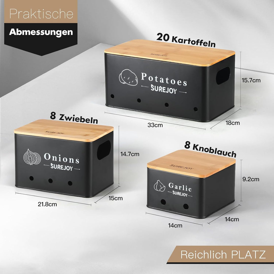 Kartoffel Aufbewahrungsbox 3er Set, Vorratsdosen für Zwiebel Knoblauch Aufbewahrung, Hält Gemüse Län