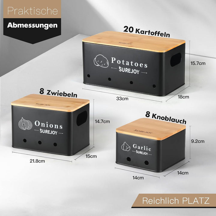 Kartoffel Aufbewahrungsbox 3er Set, Vorratsdosen für Zwiebel Knoblauch Aufbewahrung, Hält Gemüse Län