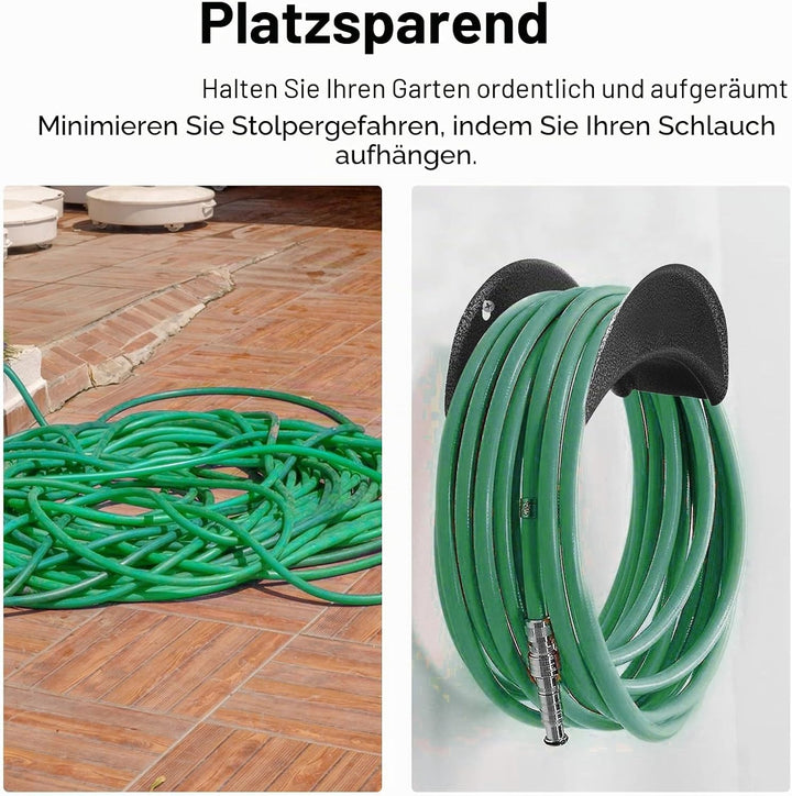 GARTOL Schlauchaufhänger aus Hartstahl, Wandhalterung, Gartenschlauchhalter, Autoschlauch und Kordel