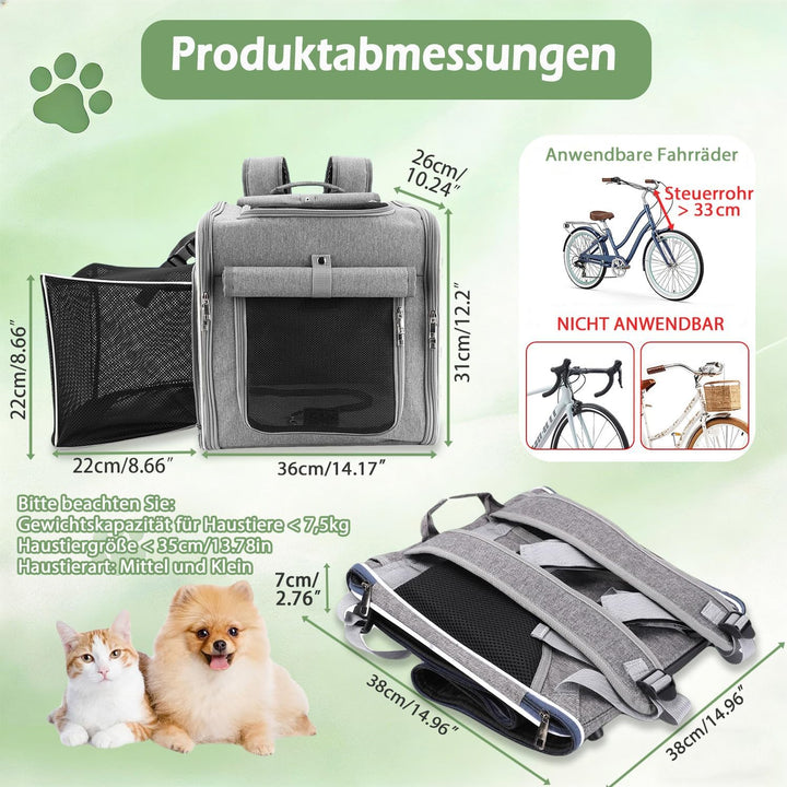 Hundekorb Fahrrad Vorne, 4-in-1 Erweiterbare Rucksack Fahrradkorb Hund, Hundefahrradkorb Vorne atmun