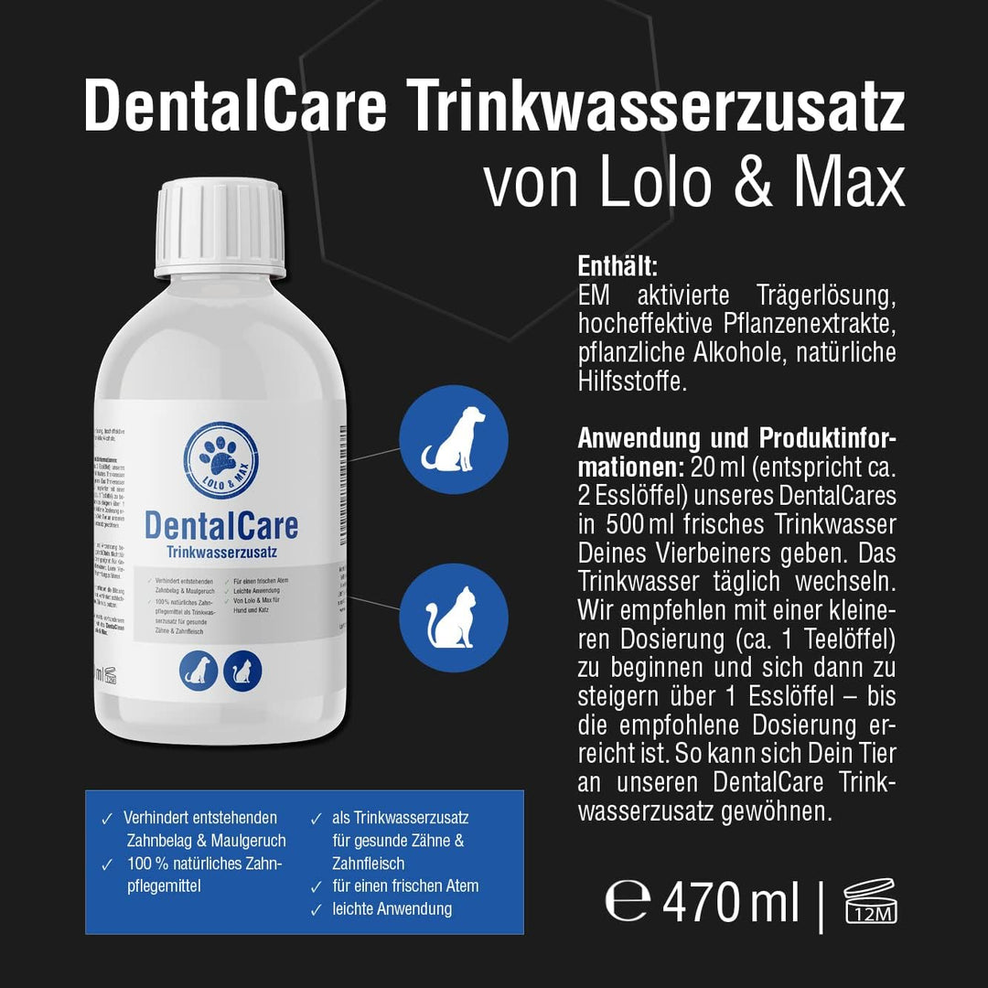 Lolo &amp; Max natürliche Zahnpflege für Hund &amp; Katze - DentaCare Trinkwasserzusatz zur Zahnreinigung fü
