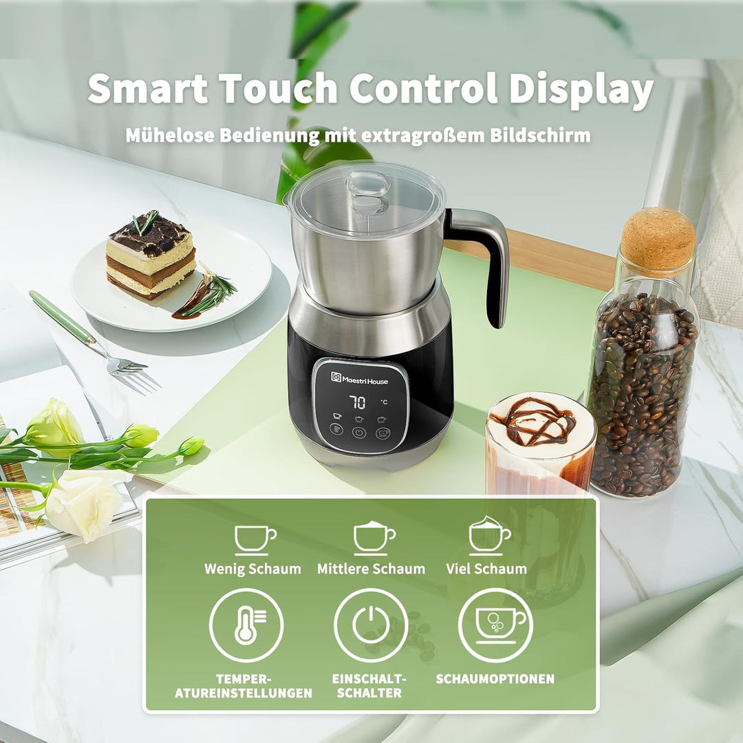 Maestri House 4-in-1 600ml Elektrischer Milchaufschäumer, Spülmaschinenfester Milchdampfer aus Edels