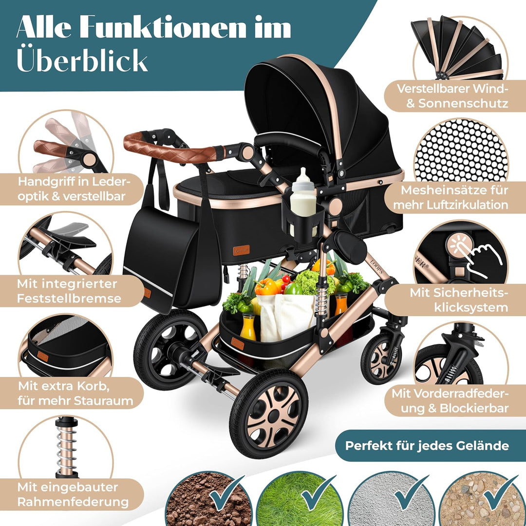 KESSER® Loops 4 in 1 Kinderwagen Kombikinderwagen Komplett-Set inkl. Babywanne & Buggy Sportsitz & A
