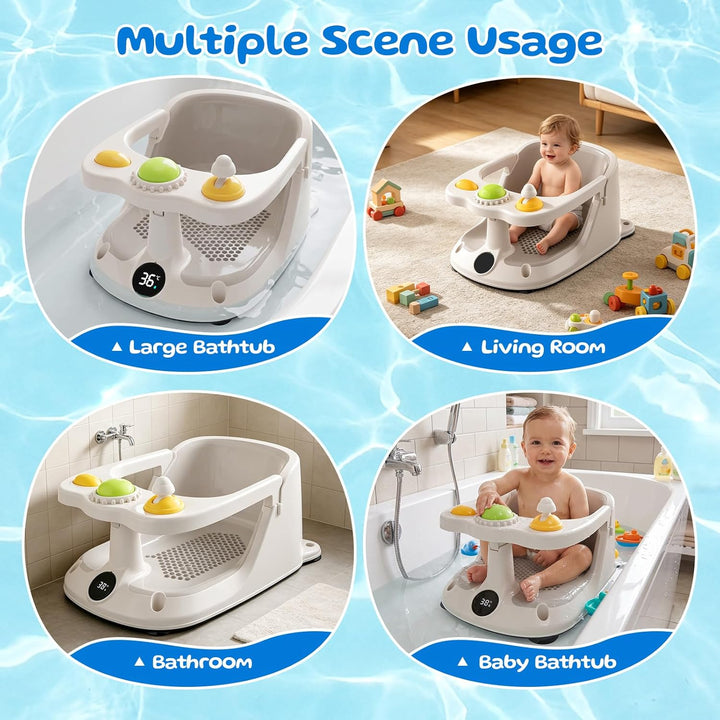 Baby Badewannensitz mit Echtzeit Temperaturüberwachung - Tragbarer Baby Bath Seat mit 4 Rutschfesten