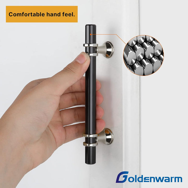 goldenwarm 10 Stück Möbelgriffe Schwarz Küchengriffe Edelstahl Sliver&Schwarz Küche Schrankgriffe 12