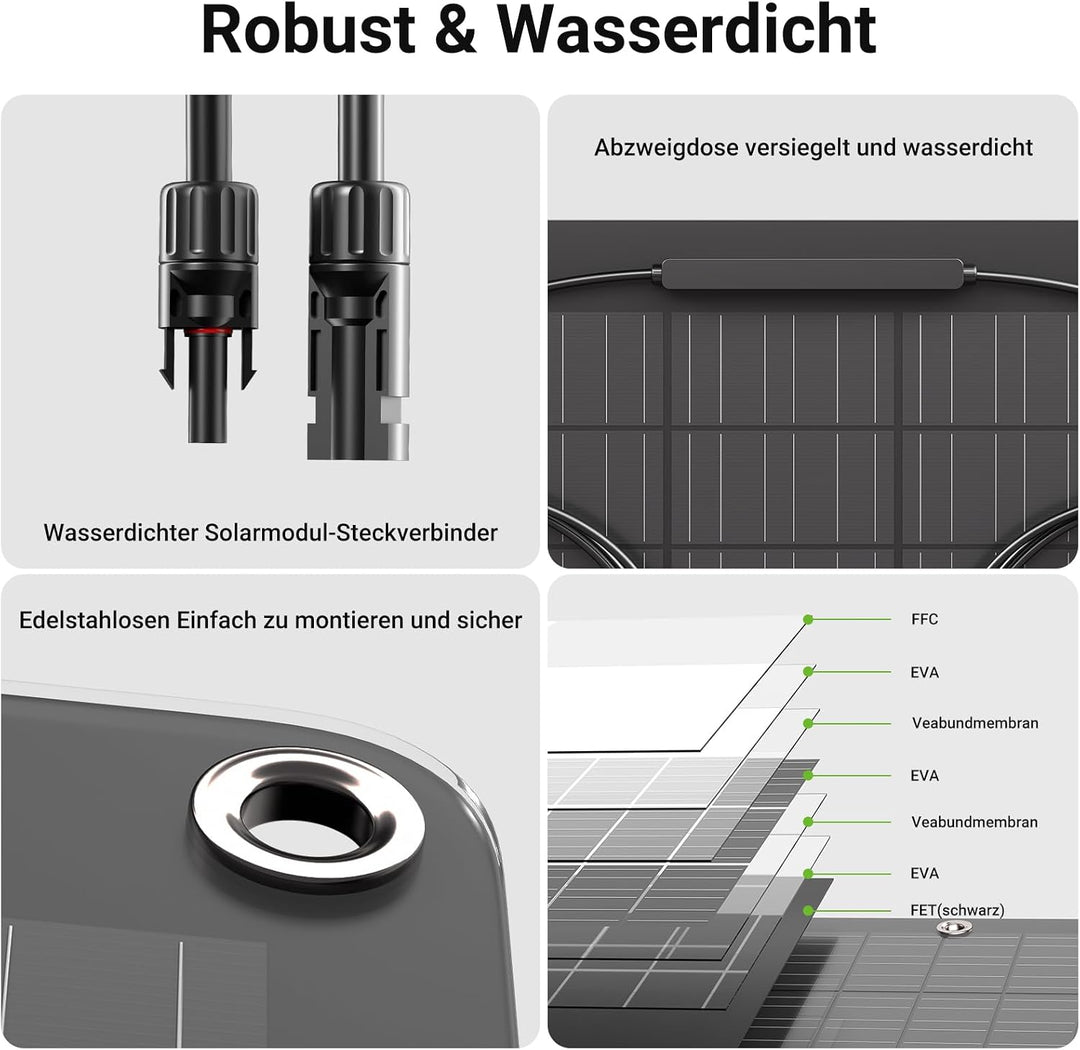 960W Flexibel Solarpanel, 4 x 240W Flexibles Solarmodule, IP67, 23,5% Umwandlung Photovoltaik Panel
