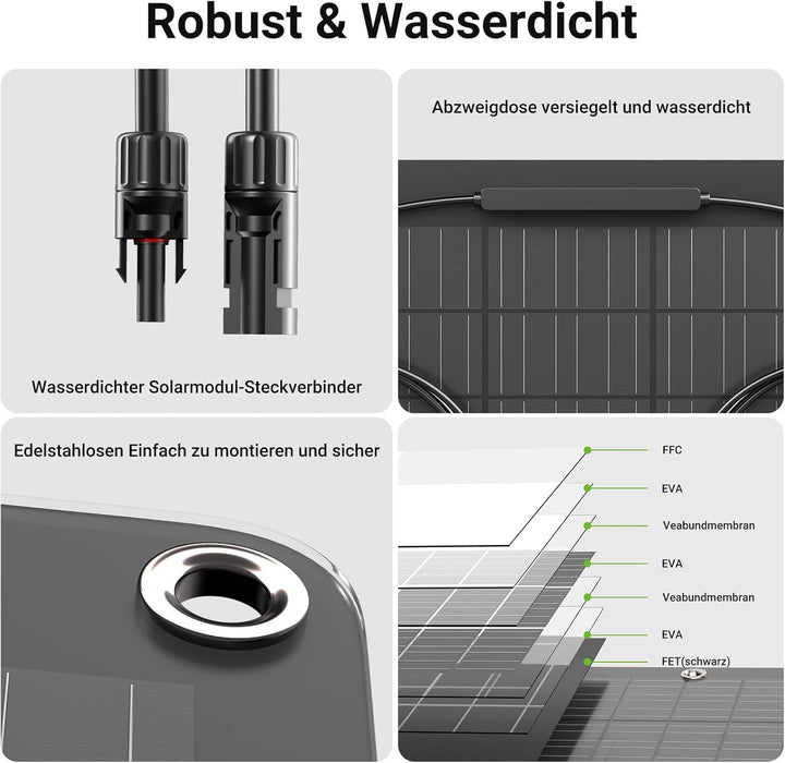 960W Flexibel Solarpanel, 4 x 240W Flexibles Solarmodule, IP67, 23,5% Umwandlung Photovoltaik Panel