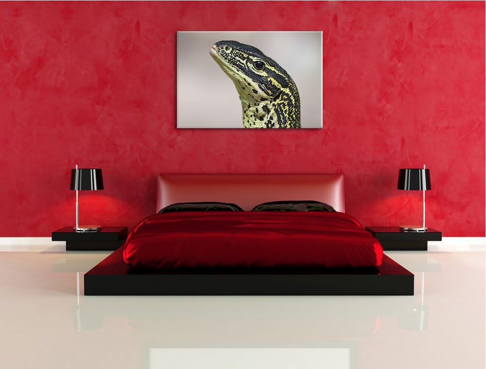 Pixxprint wachsamer Leguan auf Leinwand, XXL riesige Bilder fertig gerahmt mit Keilrahmen, Kunstdruc